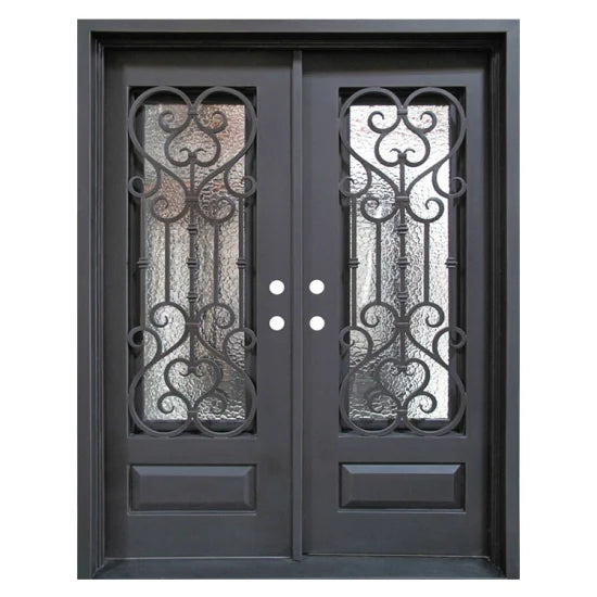 Newest Hot Sale Wrought Iron Gate Morden Latest Main Front Exterior Designs Door with Lock and Iron Handle for Home