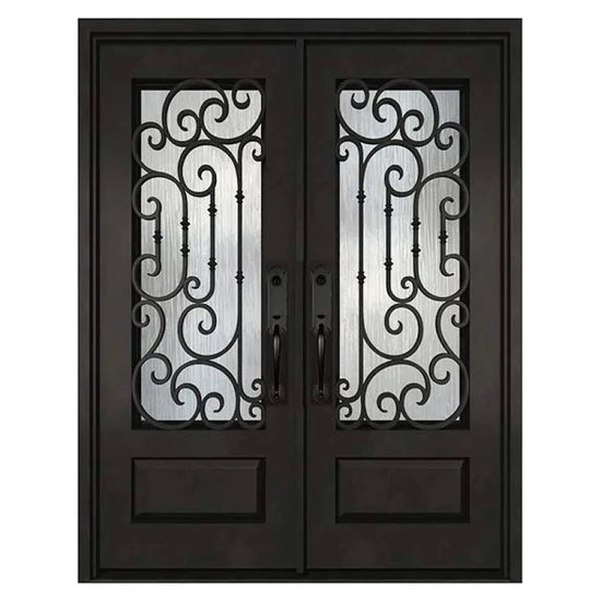 Newest Hot Sale Wrought Iron Gate Morden Latest Main Front Exterior Designs Door with Lock and Iron Handle for Home